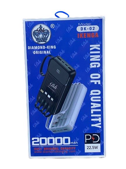 Diamond king original powerba 20000 mAH with built in charging cables-Type C, Micro USB and Lightening